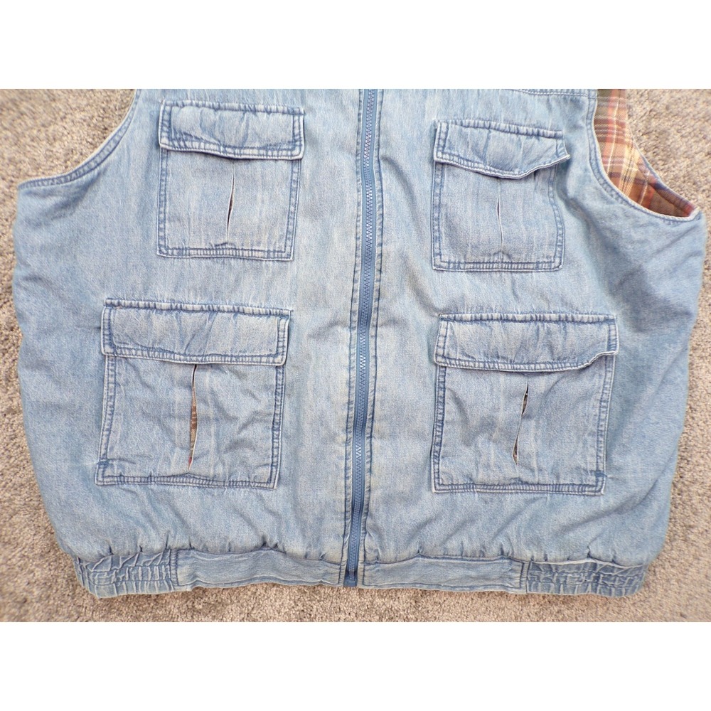 Scandia Woods Vest Mens 2XL Blue Denim Plaid Lined Utility Zip Pockets Workwear - Picture 3 of 9